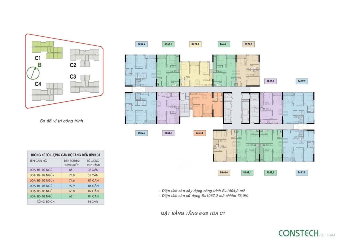  Mặt bằng tầng 6-23 tòa C1 An Bình Homeland 