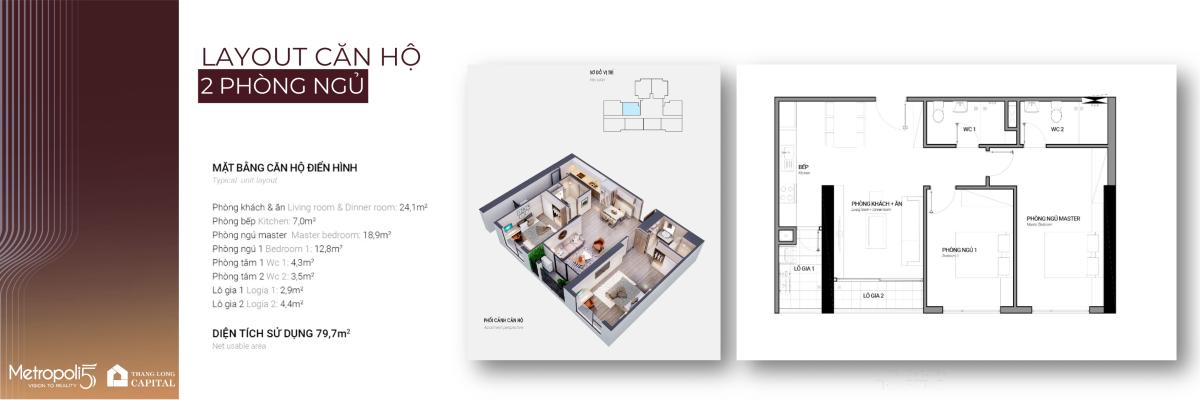 Thiet ke căn hộ 2PN Metropoli5 Nam An Khánh mẫu 2